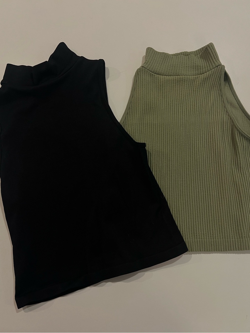 Zara Ribbed Mock Neck Tank Top — Black & Olive